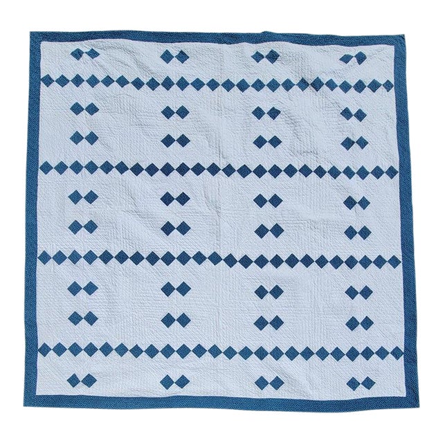19th Century Blue & White Irish Chain Quilt For Sale