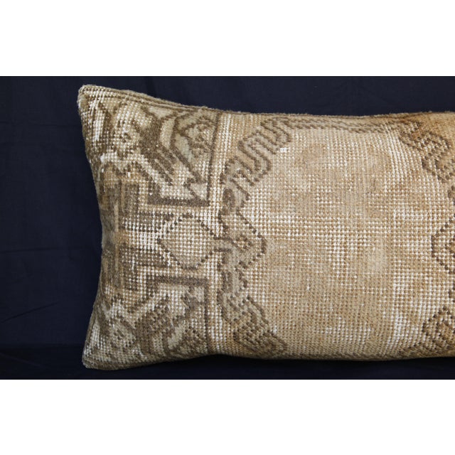 Textile Traditional Turkish Rug Pillow – Neutral Geometric Motifs, Artisan Made From Vintage Rug -16'' X 29'' For Sale - Image 7 of 13