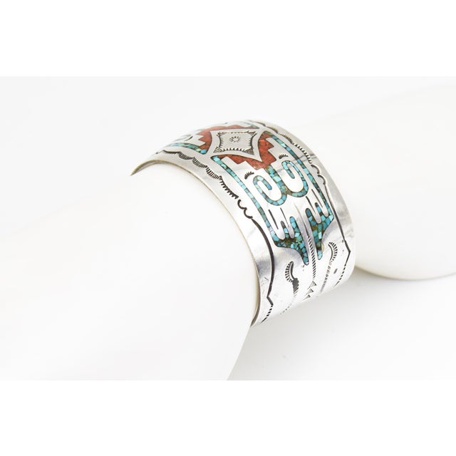 Silver Late 20th Century Gibson Gene Navajo Sterling Silver Turquoise Inlay Cuff Bracelet For Sale - Image 8 of 9