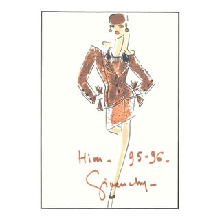 1995 Rare Givenchy Couture Fashion Design Print, Matted With Documentation For Sale