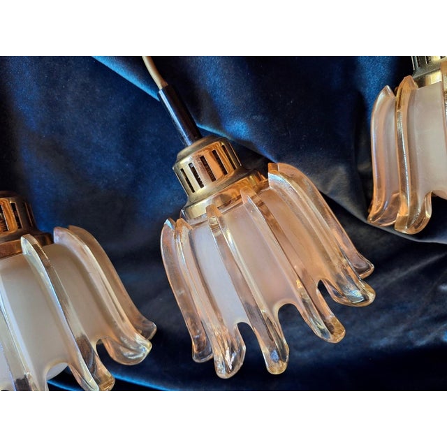 Mid-Century Modern Pendant Lights in Brass and Amber-Colored Frosted Glass from Doria, Set of 3 For Sale - Image 5 of 15