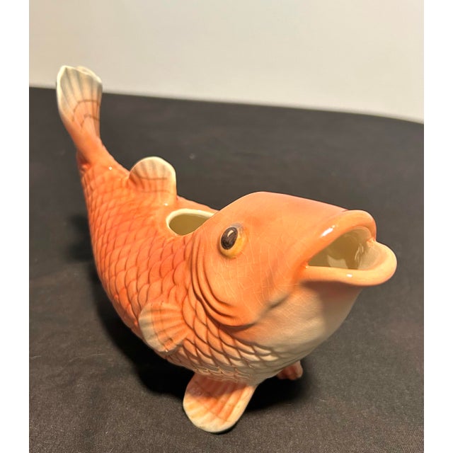 Mid Century Modern Fitz and Floyd Koi Fish Ceramic Planter Vase For Sale In Naples, FL - Image 6 of 7