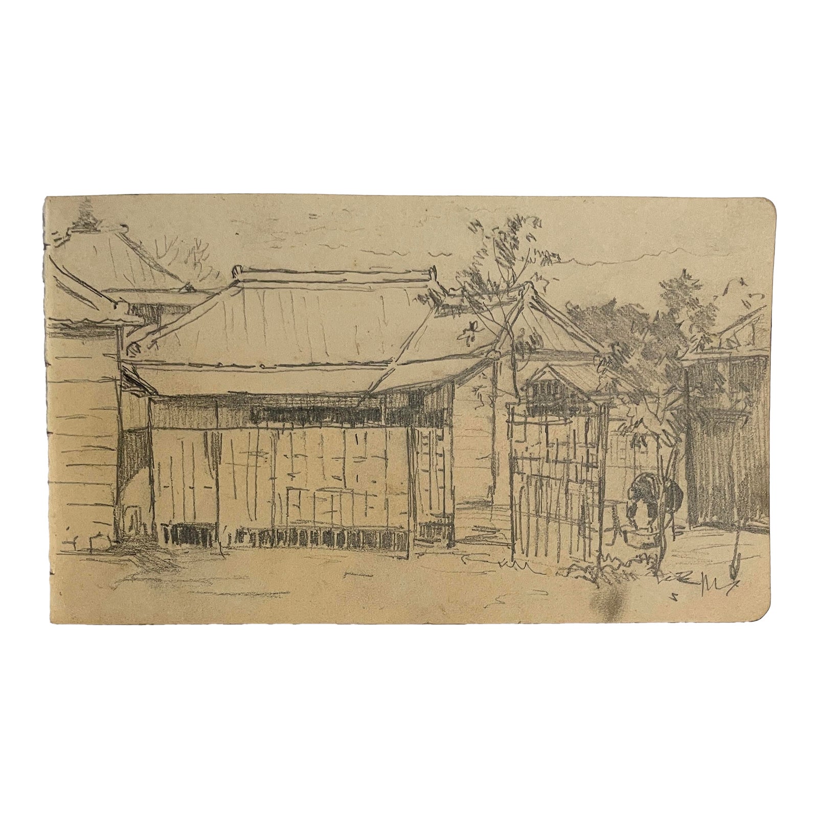 家　絵画 1907 Japanese House and Street Drawing | Chairish