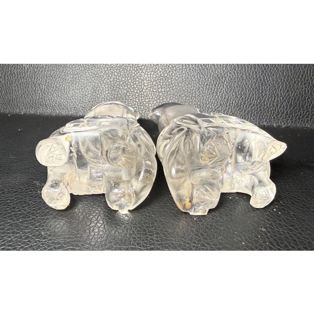 Pair of Antique Hand Carved Chinese Elephant Rock Crystal Stone Sculpture Vase For Sale - Image 9 of 12