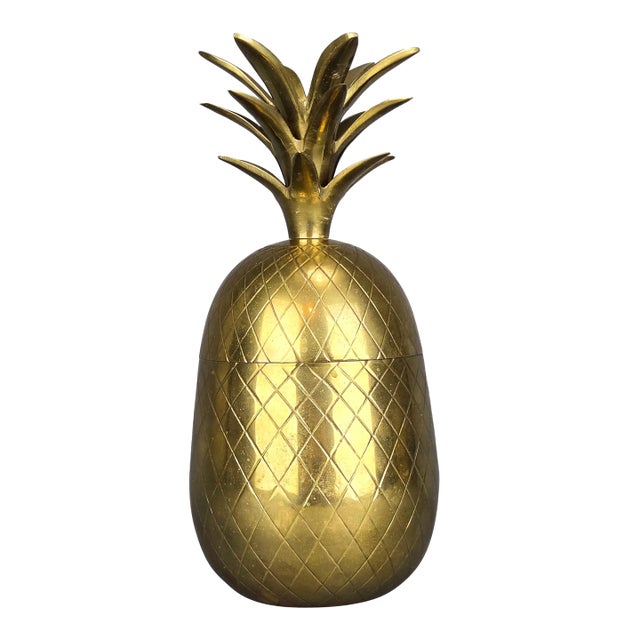 Large Vintage Solid Brass Pineapple Jar With Lid Ice Bucket For Sale