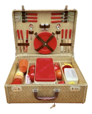 Vintage 1940s Mid Century Picnic Set in Travel Case - 42pcs