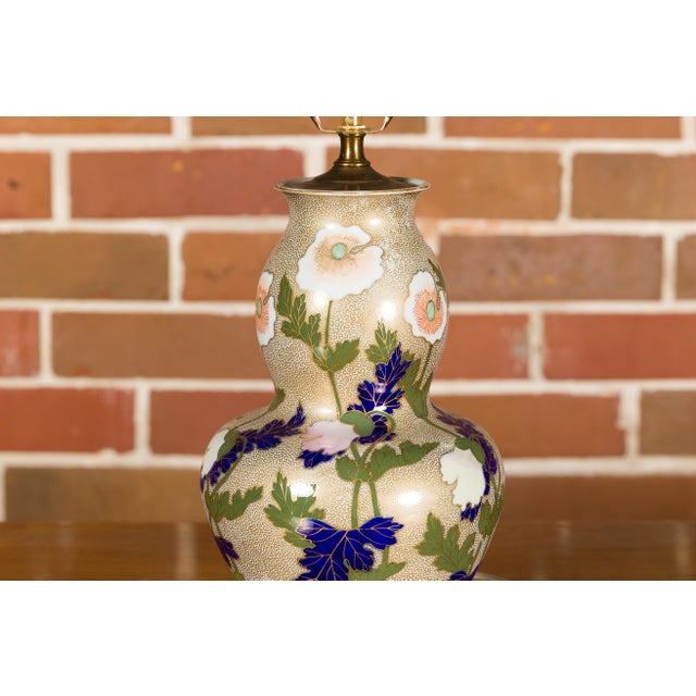 Mid 20th Century French Porcelain Bulbous Table Lamp with Floral Décor on Lucite Base For Sale - Image 11 of 12