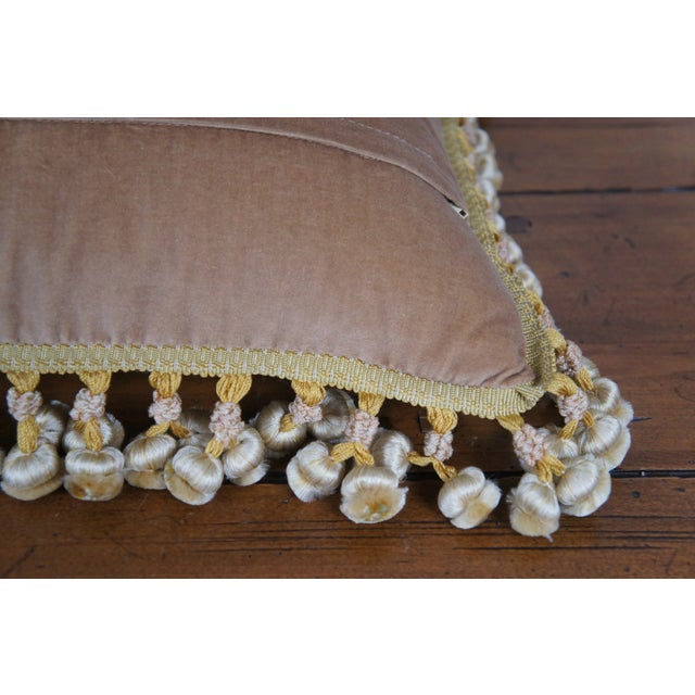 Cream Mid 20th Century Silk Down Filled Morning Glory Floral Embroidered Tassel Lumbar Throw Pillow For Sale - Image 8 of 9