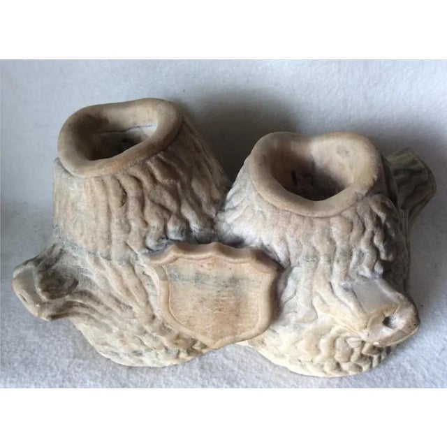 Stone Antique 1800s Primitive, Folk Art Carved Marble Match Safe, Americana Patriotic Shield For Sale - Image 7 of 8