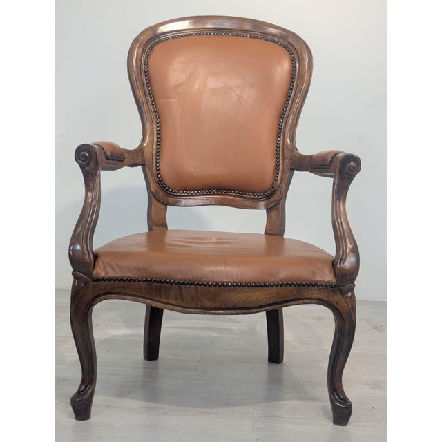 Vintage Chippendale Armchair in Genuine Leather, 1975 For Sale - Image 11 of 14