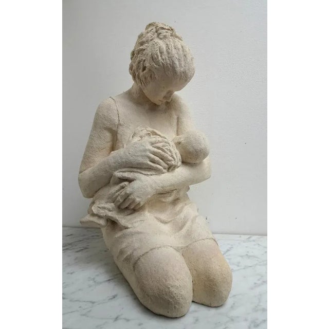 1980s Large Vintage Art Ceramic Sculpture of Woman Feeding Baby, 1980s For Sale - Image 5 of 16