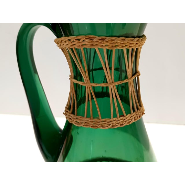 Green Hand Blown Glass and Wicker Jug, Empoli, Italy, 1960s For Sale - Image 10 of 13