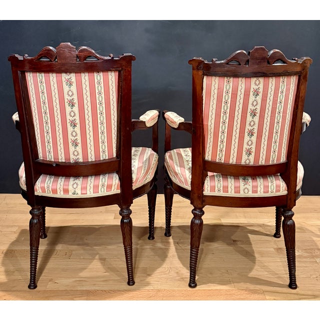 French Pair of 18th Century Period French Louis XVI Walnut Armchairs For Sale - Image 3 of 17