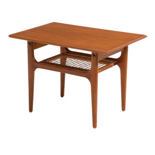 Trioh Møbelfabrik Danish Mid Century Teak Cane Side Table For Sale