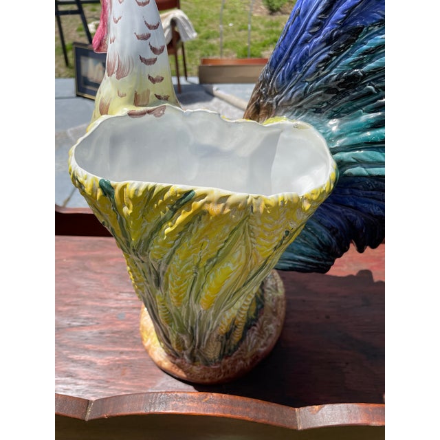 English Very Large Vintage 1960s Italian Hand Painted Porcelain Rooster Planter For Sale - Image 3 of 9