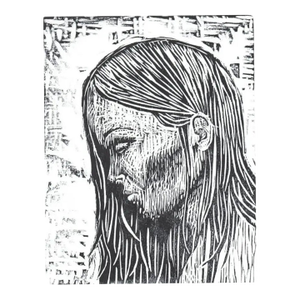 2002 Contemporary Portrait of Girl Linocut