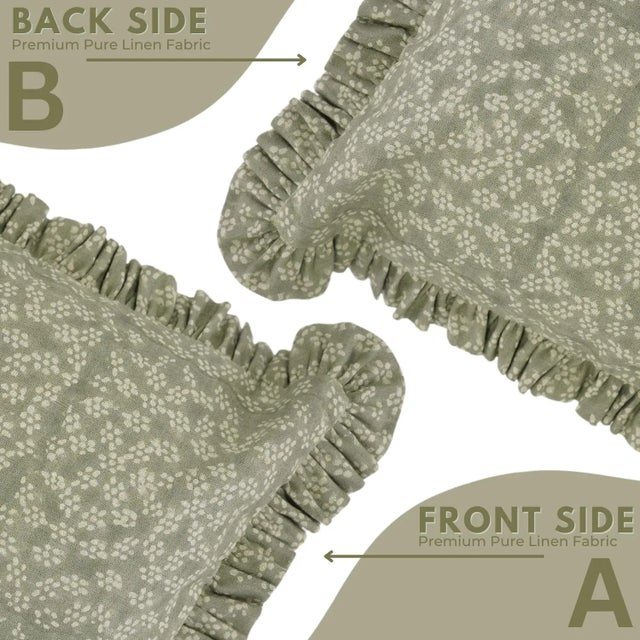 Not Yet Made - Made To Order Fabdivine Elegant Block Printed Frill Cushion Cover Green 22x22 Inch Thick Linen- Ola Vrishti For Sale - Image 5 of 5