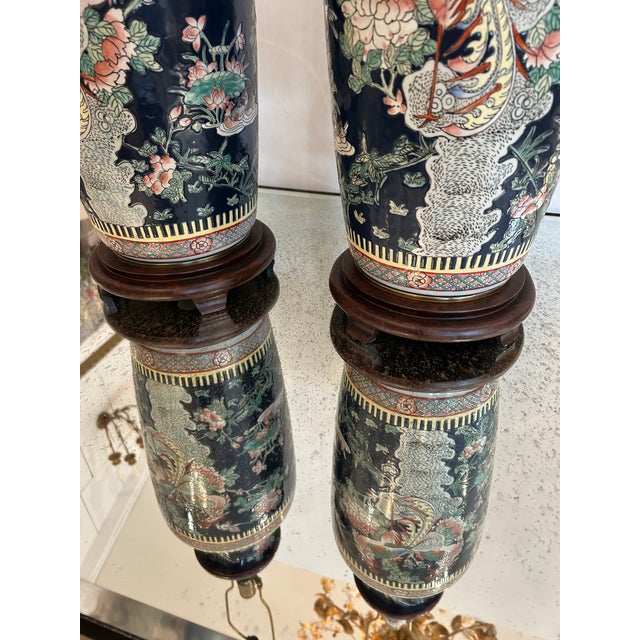 1950s Monumental Chinoiserie Famille Noir Style Pair of Table Lamps by Frederick Cooper - a Pair For Sale - Image 18 of 18