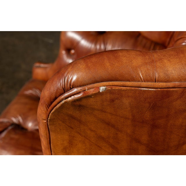 Mid 20th Century Tufted Vinyl Chesterfield Wingback Armchair in Brown For Sale - Image 12 of 17