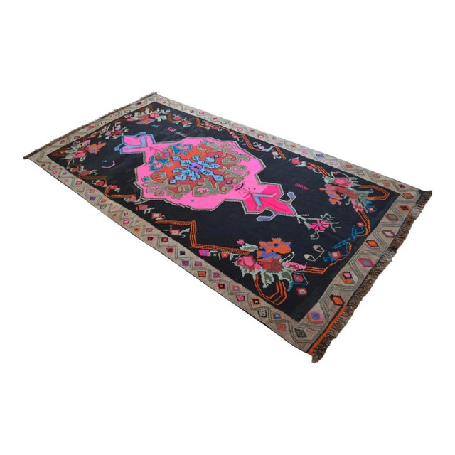 1970s Handwoven Turkish Kilim Rug Anatolian Tribal Pink Rug - 6′5″ X 12′10″ For Sale - Image 5 of 12