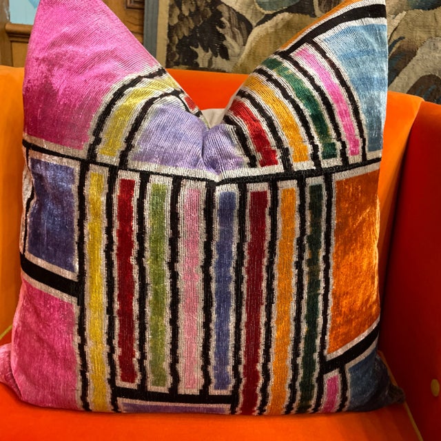 2020s Ikat Silk Velvet Pillow Colorblock For Sale - Image 5 of 10
