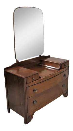 Vintage English Tiger Oak Dresser With Beveled Mirror