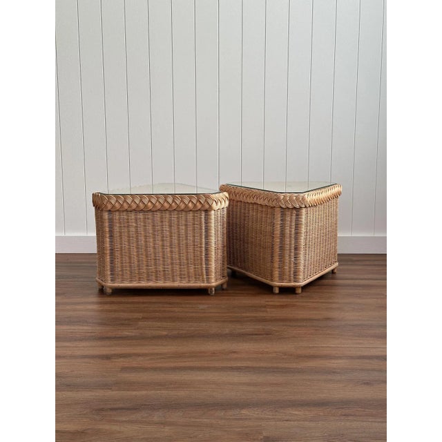 Brown Jordan Vintage Brown Jordan Braided Wicker Side Tables, Pair For Sale - Image 4 of 17