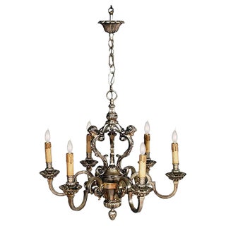 Baroque Louis XIV 6-Light Silver Plated Bronze Chandelier, 1890s For Sale