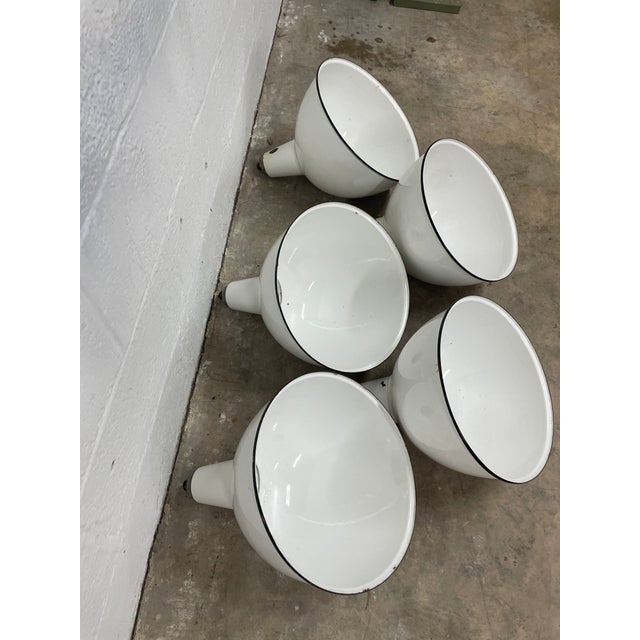 Mid-Century Modern 1950s White Porcelain Enamel Printing Press Factory Pendant Shades - Set of 5 For Sale - Image 3 of 9