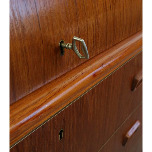 1960s 1960s Danish Modern Roll Top Teak Secretary Desk For Sale - Image 5 of 7