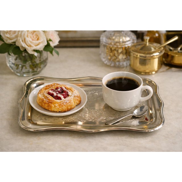 Vintage Sheridan Silverplate Tray – 10” X 6” Catchall, Vanity Tray, Bar Cart Tray or Snack Tray for Traditional, Hollywood Regency, Palm Beach Regency For Sale - Image 4 of 11