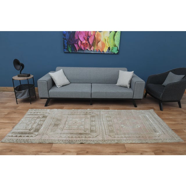 1970s Vintage Handmade Turkish Wool Cotton Beige Area Rug For Sale - Image 10 of 11