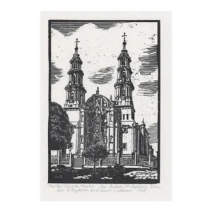 1965 Parish Church Mexico Woodblock by Audrey Archer