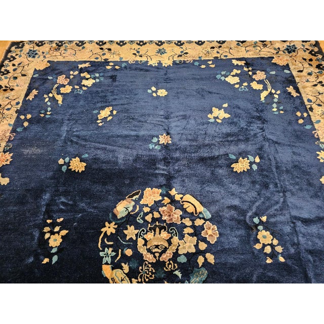 Vintage Room Size Chinese Art Deco Rug, Hand-Knotted Navy Blue, Taupe, 9' x 12' For Sale - Image 12 of 18