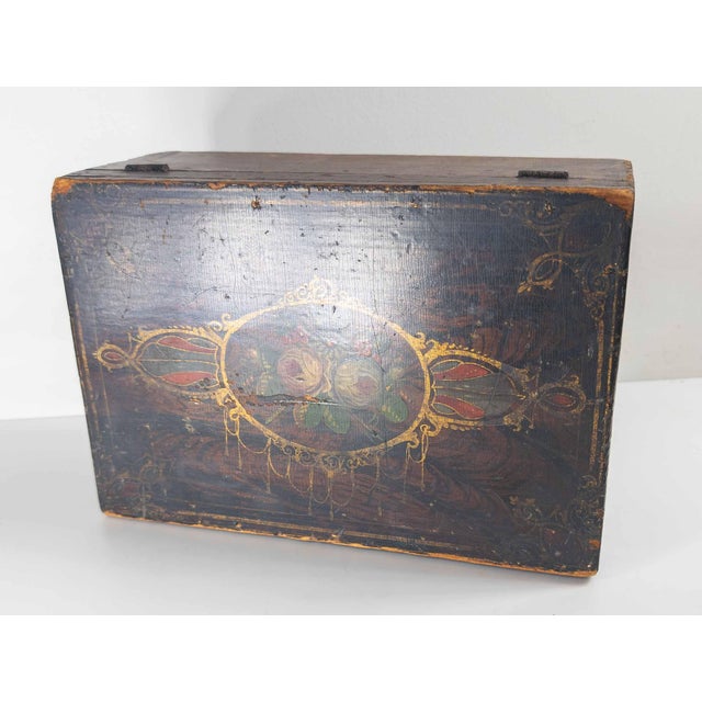 19th Century American Folk Art Grain Painted Document Box With Decoration For Sale - Image 4 of 18