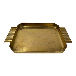 Vintage MCM Solid Brass Serving Tray, Catchall or Cigar Ashtray For Sale
