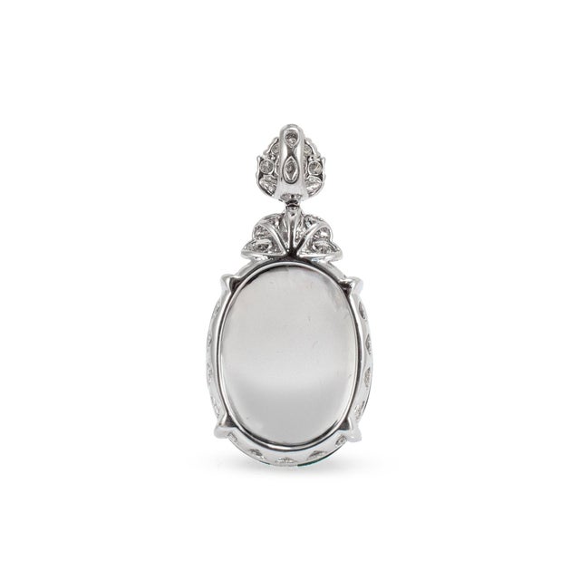 Modern 18k White Gold 6.50ct Egg Green Myanmar Jadeite Jade Diamond Charm Pendant For Sale - Image 3 of 6