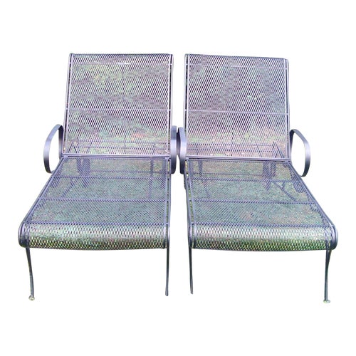 Pair of Vintage Woodard Briarwood Daisy Outdoor Chaise Lounge