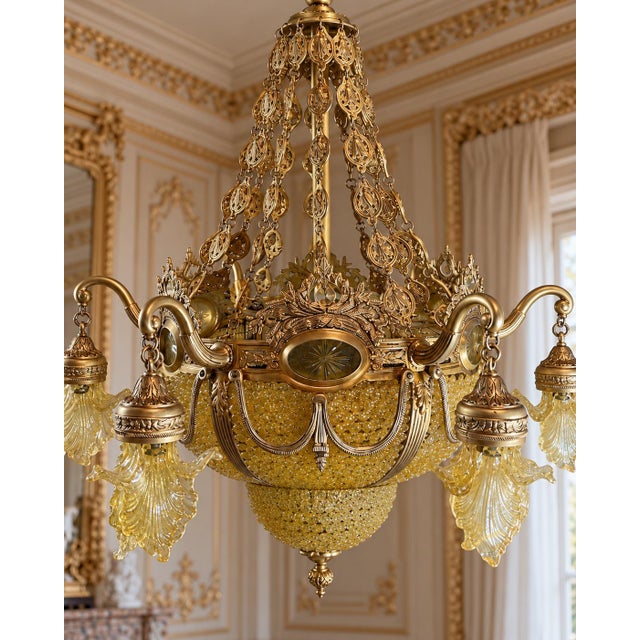 1970 French Artisan Louis XVI Gold Bronze Chandelier For Sale - Image 15 of 18