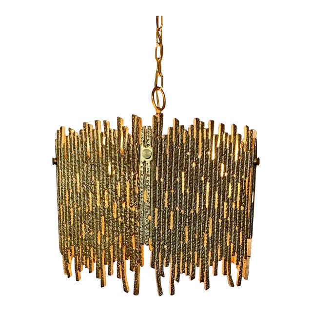 1960s Golden Brass Brutalist Pendant by Moe Lighting, Unmarked For Sale