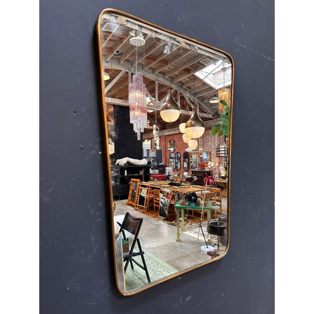 Mid-Century Modern Vintage Italian Rectangular Brass Wall Mirror 1980s For Sale - Image 3 of 9