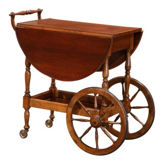 French Walnut Drop-Leaf Tea Trolley Service Cart on Wheels For Sale