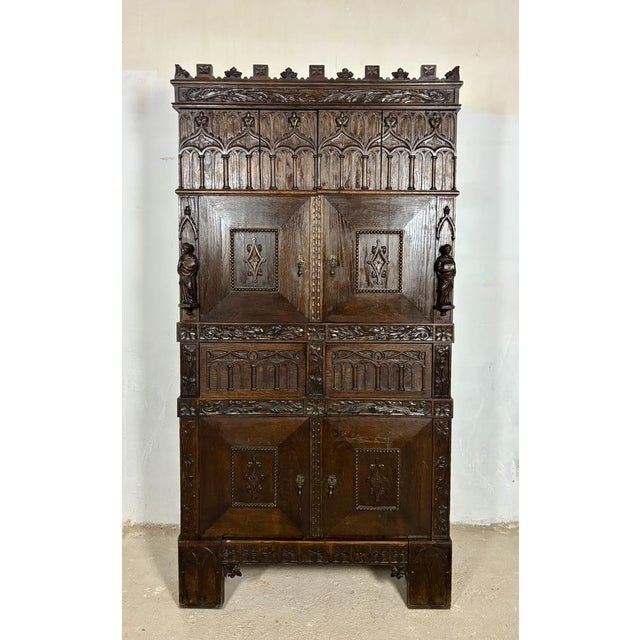 Gothic Revival Oak Cabinet, Early 20th Century For Sale - Image 3 of 15