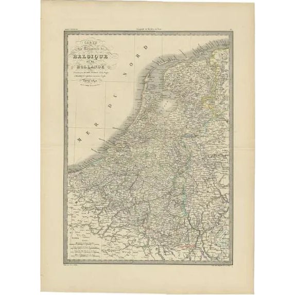 Antique Map of the Netherlands and Belgium attributed to Lapie, 1842 For Sale