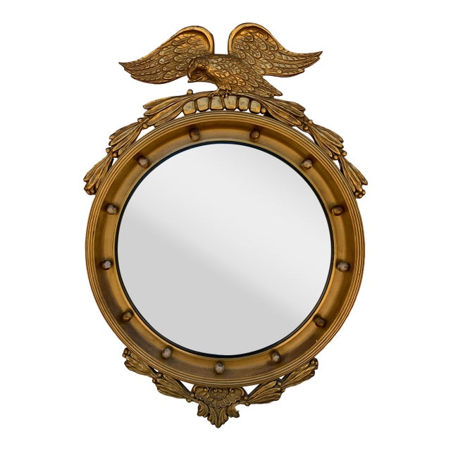 Mid 20th Century American Federal Giltwood Eagle Bullseye Convex Mirror For Sale