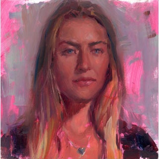 Camlyn by Natalia Fabia | Oil on panel Portrait of a woman with long hair and a necklace. For Sale