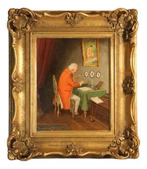 Hans Fenger, Philatelist, Mid-20th Century, Oil on Board, Framed