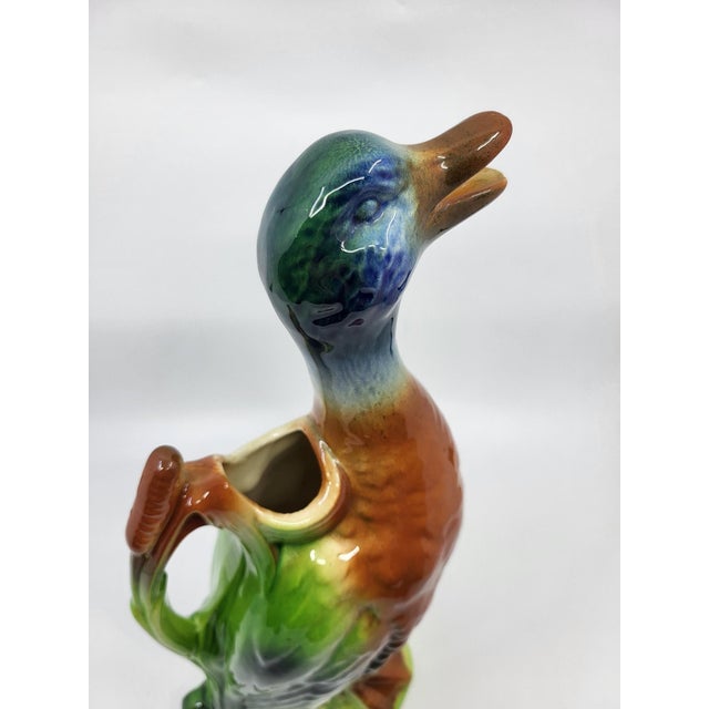 Mid-Century Modern Art Nouveau Style Duck Pitcher from Saint Clément, France, 1950s For Sale - Image 3 of 14