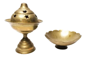 1960s Hollywood Regency Brass Pedestal Incense Burner - 2 Pieces