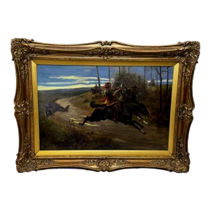 Victorian Oil Painting Civil War Royalist Pursued by Roundheads Escape From Worcester 1651, Framed